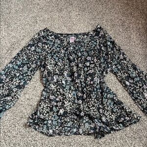 Floral Black, White, and Blue Women's Top